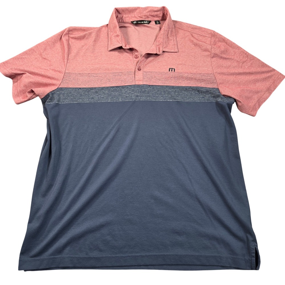 TravisMathew Polo Shirt Mens XXL Pink Blue Colorblock Pima Cotton Blend Golf